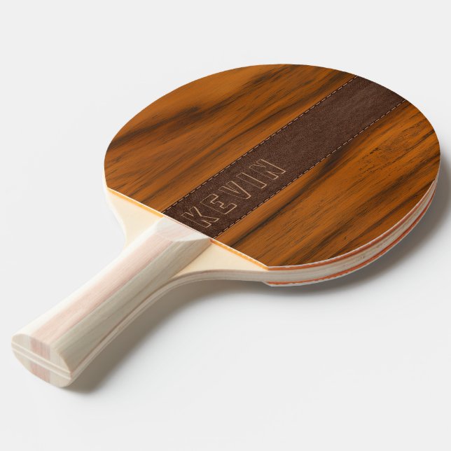 Raquette De Ping Pong Monogramme En Bois D'Acajou Et Texture En Cuir (Dos Angle)