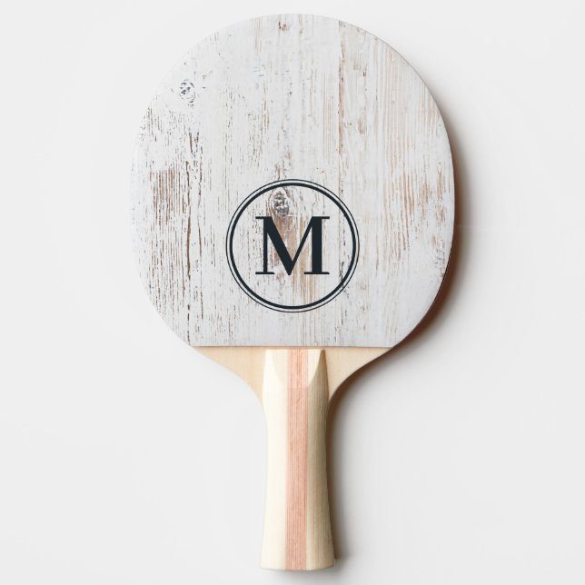 Raquette De Ping Pong Monogramme en bois peint en blanc (Dos)