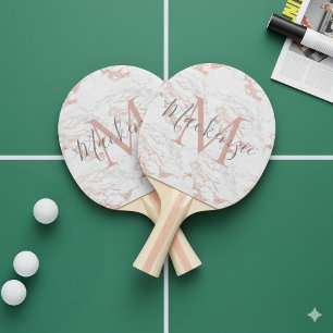 Raquette De Ping Pong Monogramme en marbre rose rose rose
