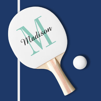 Raquette De Ping Pong Monogramme et nom Aqua Personnalisé