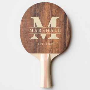 Raquette De Ping Pong Monogramme et nom en bois récupéré en surimpressio