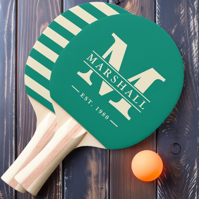 Raquette De Ping Pong Monogramme et nom Overlay Polo Aqua Beach Breeze (Créateur téléchargé)