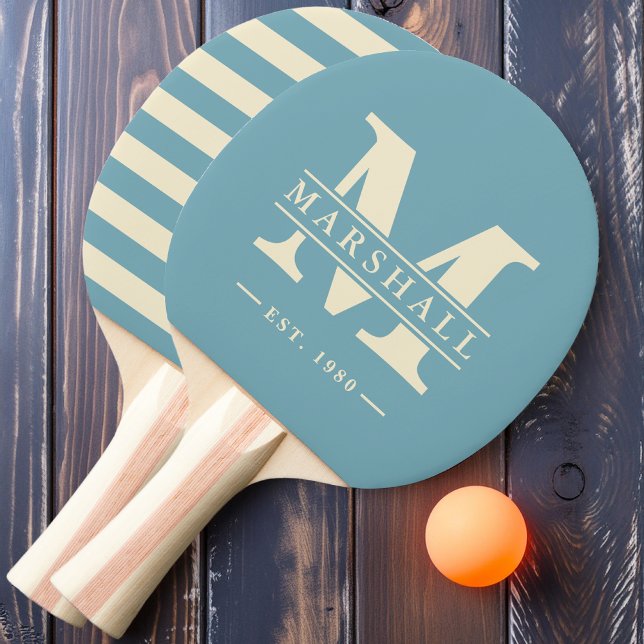Raquette De Ping Pong Monogramme et nom Overlay Polo Aqua chaud après-mi (Créateur téléchargé)