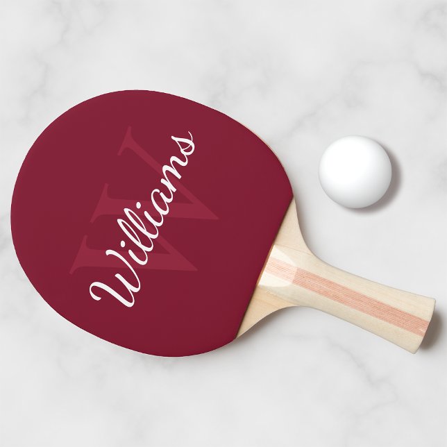 Raquette De Ping Pong Monogramme et nom personnalisé Bourgogne rouge (Créateur téléchargé)