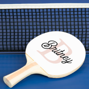 Raquette De Ping Pong Monogramme et nom personnalisé moderne Pastel Pink