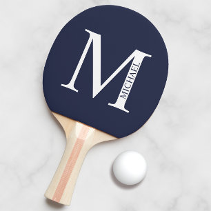 Raquette De Ping Pong Monogramme et nom personnalisés bleu marine