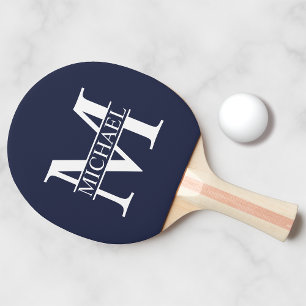 Raquette De Ping Pong Monogramme et nom personnalisés bleu marine