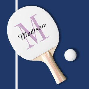 Raquette De Ping Pong Monogramme et nom pourpre Personnalisé
