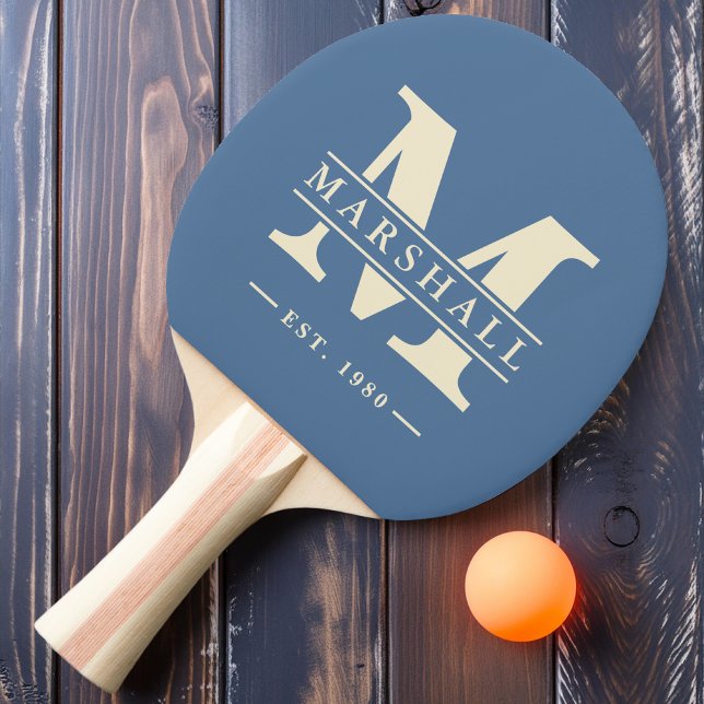 Raquette De Ping Pong Monogramme et nom superposé Capri bleu (Créateur téléchargé)