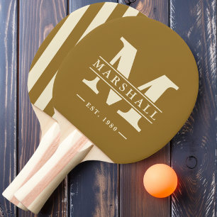 Raquette De Ping Pong Monogramme et nom superposé Polo rayé Désert chaud