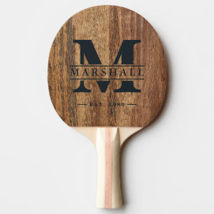 Raquette De Ping Pong Monogramme et nom superposés en cèdre brut