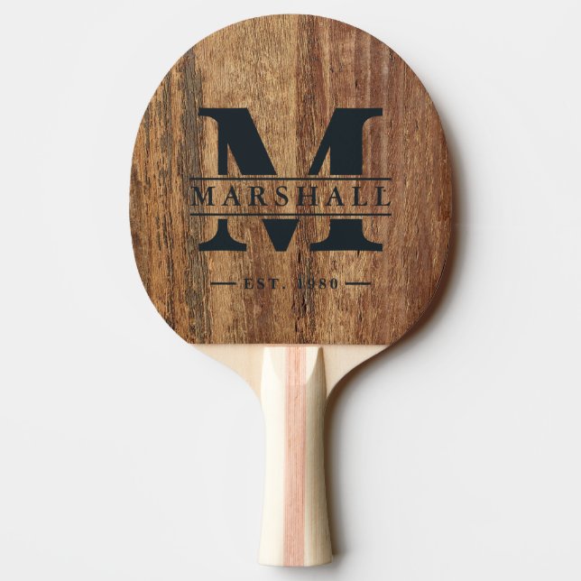 Raquette De Ping Pong Monogramme et nom superposés en cèdre brut (Dos)