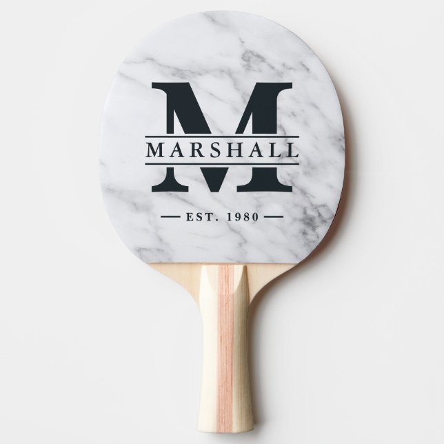 Raquette De Ping Pong Monogramme et nom superposés en marbre blanc propr (Devant)
