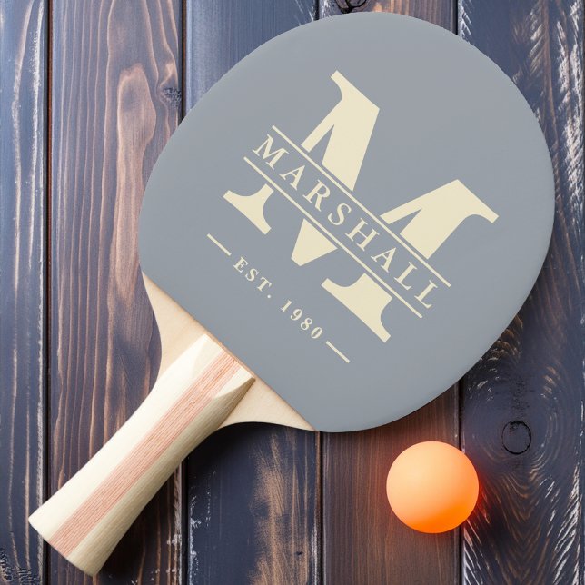Raquette De Ping Pong Monogramme et nom superposés gris tourterelle (Créateur téléchargé)