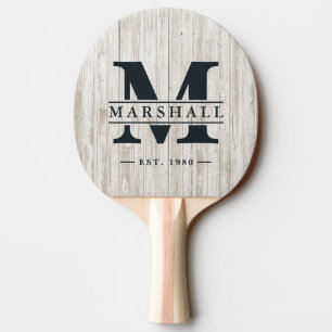 Raquette De Ping Pong Monogramme et nom superposés sur bois blanchi