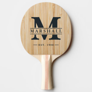 Raquette De Ping Pong Monogramme et superposition de nom en bambou blanc