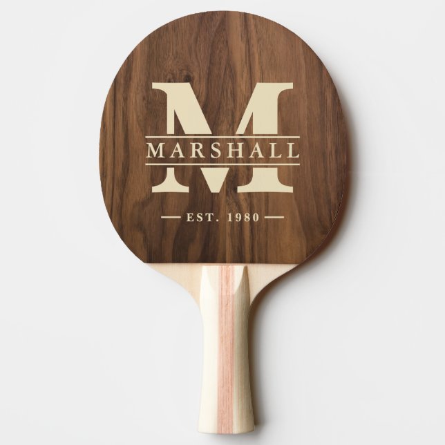 Raquette De Ping Pong Monogramme et superposition de nom en bois de noye (Dos)