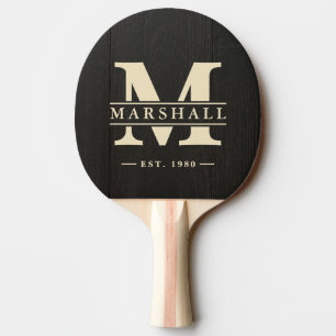 Raquette De Ping Pong Monogramme et superposition de nom en bois noir fo