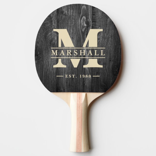 Raquette De Ping Pong Monogramme et superposition de nom en bois sombre  (Dos)