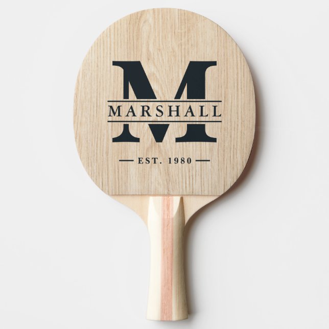 Raquette De Ping Pong Monogramme et superposition de nom en pin blanc (Devant)