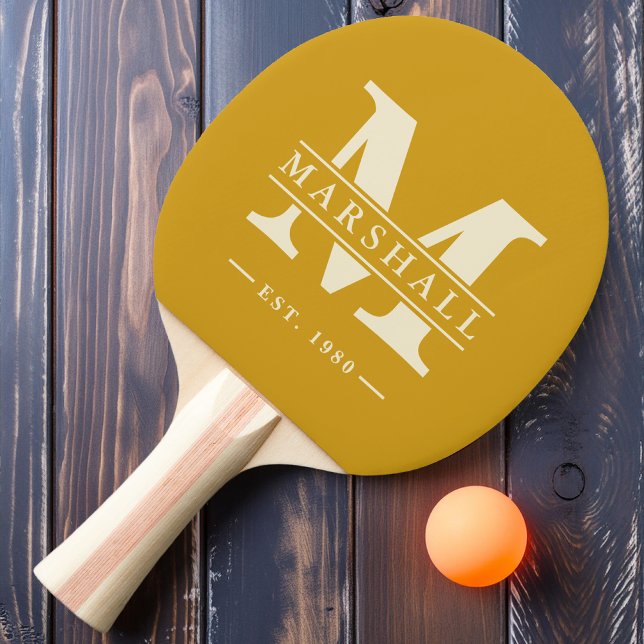 Raquette De Ping Pong Monogramme et superposition de nom Or ocre (Créateur téléchargé)