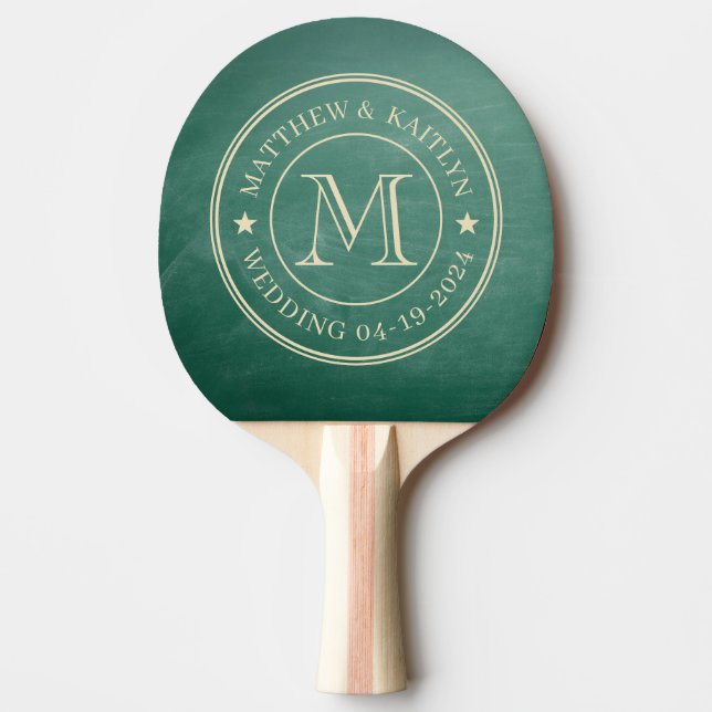 Raquette De Ping Pong Monogramme étoile de mariage tableau vert (Devant)