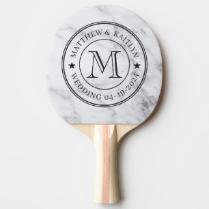 Raquette De Ping Pong Monogramme étoile moderne en marbre blanc propre p