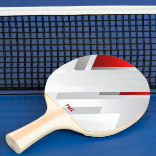 Raquette De Ping Pong Monogramme géométrique gris rouge moderne