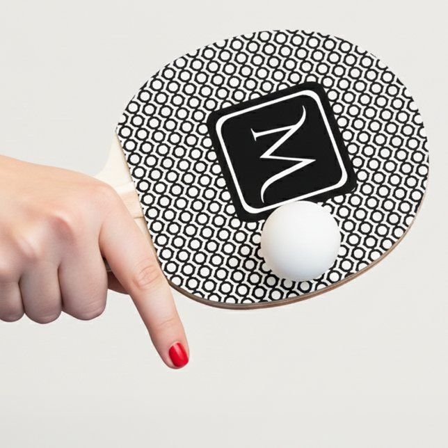 Raquette De Ping Pong Monogramme Géométrique Moderne Noir Blanc (Créateur téléchargé)