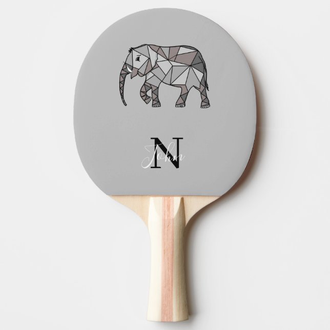 Raquette De Ping Pong Monogramme Graphique mignon Eléphant Noir personna (Devant)