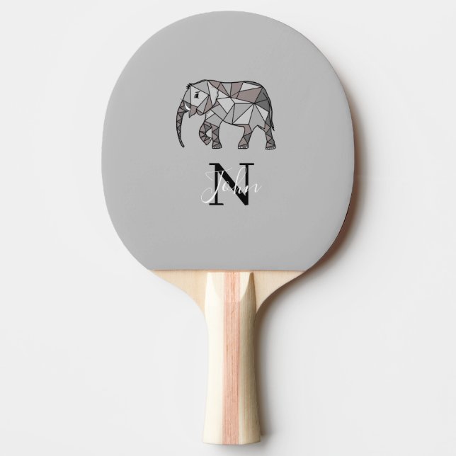 Raquette De Ping Pong Monogramme Graphique mignon Eléphant Noir personna (Devant)