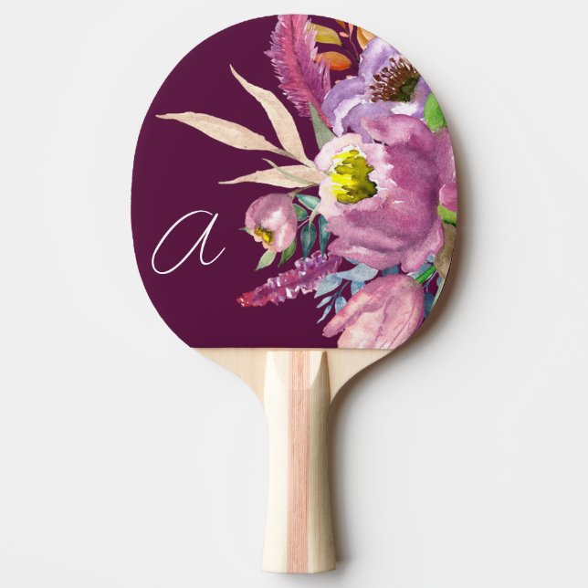 Raquette De Ping Pong Monogramme gras Fleur de jardin de vin pourpre  (Devant)