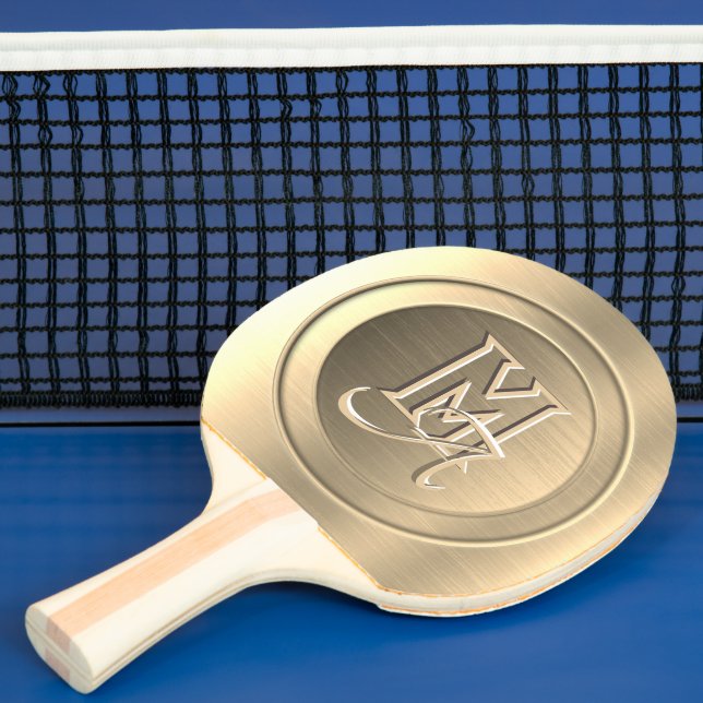 Raquette De Ping Pong Monogramme Gravé Acier Or Métallisé (Insitu)