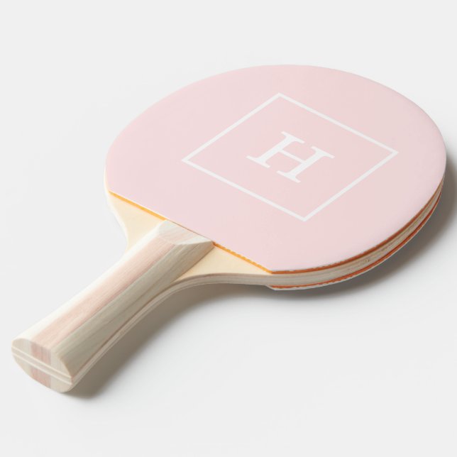 Raquette De Ping Pong Monogramme Initial Cadre Rose Clair Blanc (Devant Angle)