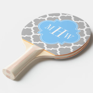 Raquette De Ping Pong Monogramme initial du bleu de ciel #5 de blanc