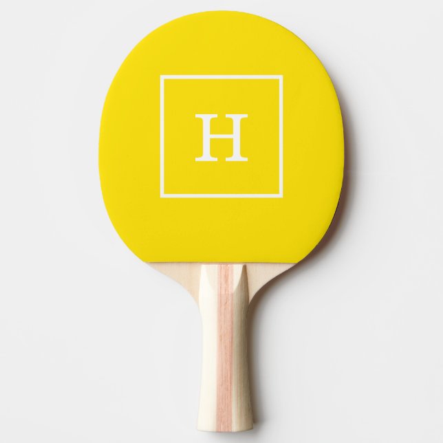 Raquette De Ping Pong Monogramme initial encadré blanc jaune (Devant)
