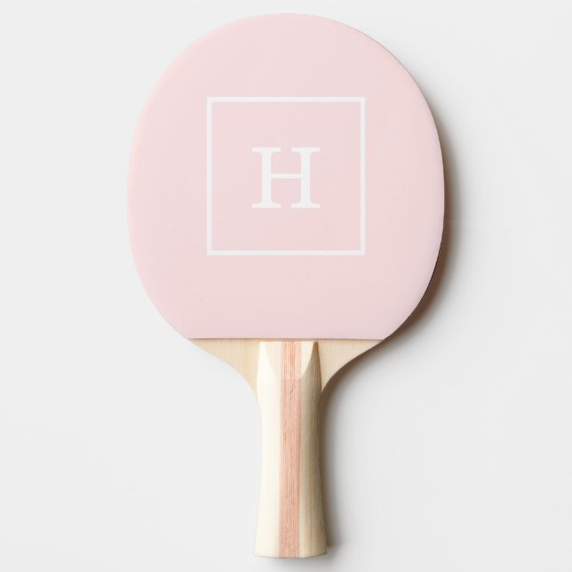Raquette De Ping Pong Monogramme initial encadré blanc rose clair (Devant)