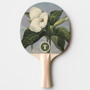 Raquette De Ping Pong Monogramme Initial Trille Blanc Botanique Vintage