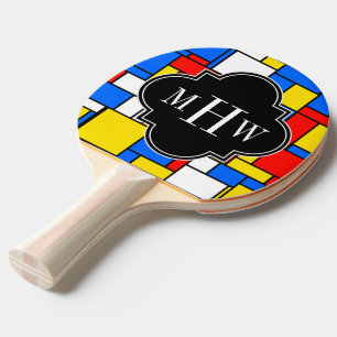 Raquette De Ping Pong Monogramme jaune bleu rouge de noir Quatrefoil 3