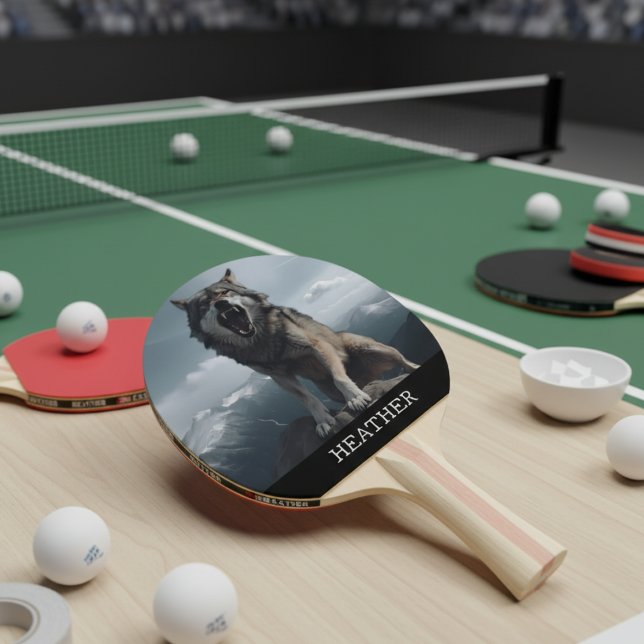 Raquette De Ping Pong Monogramme Loup qui grogne Woodland (Créateur téléchargé)