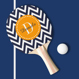Raquette De Ping Pong Monogramme Marine et Orange Chevron