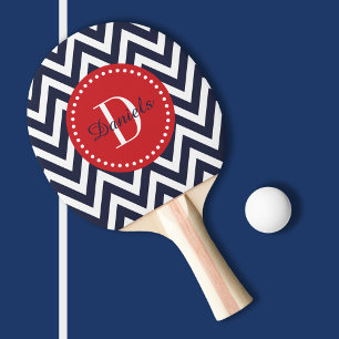 Raquette De Ping Pong Monogramme Marine et Red Chevron