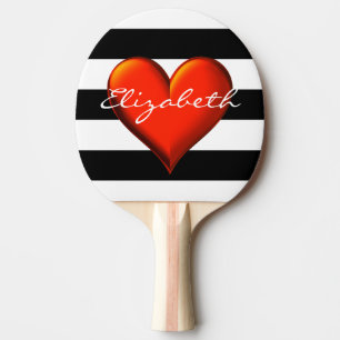 Raquette De Ping Pong Monogramme métallique rouge de coeur de rayure