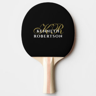 Raquette De Ping Pong Monogramme Minimaliste Noir Or Blanc Hommes Élégan