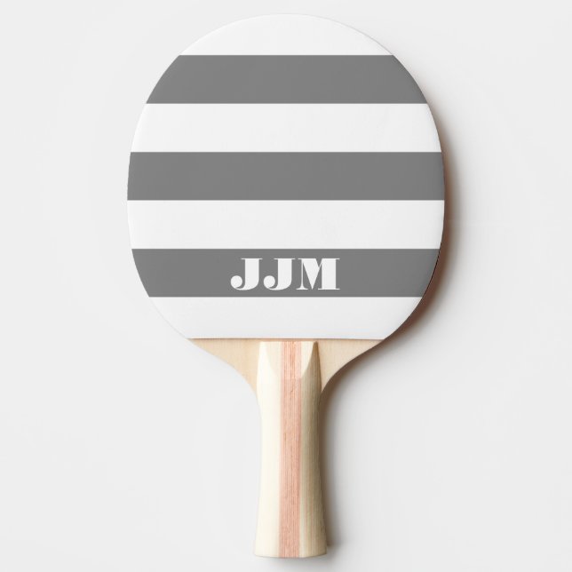 Raquette De Ping Pong Monogramme Moderne Blanc, Rayure Grise (Devant)