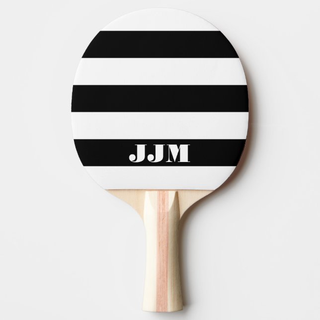 Raquette De Ping Pong Monogramme Moderne Blanc, Rayure Noire (Devant)