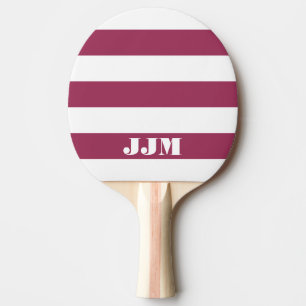 Raquette De Ping Pong Monogramme Moderne Blanc, Rayure Rose Sangria