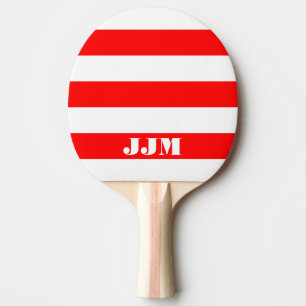 Raquette De Ping Pong Monogramme Moderne Blanc, Rayure Rouge