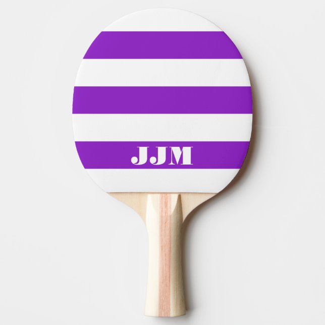 Raquette De Ping Pong Monogramme Moderne Blanc, Rayure Violette (Devant)