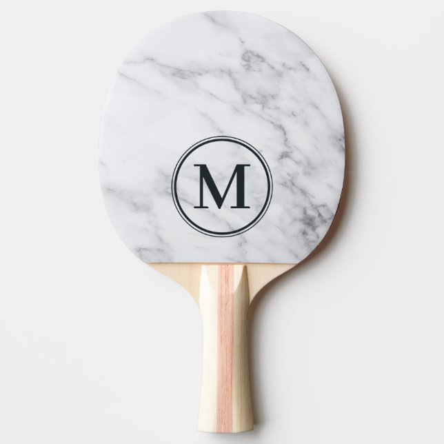 Raquette De Ping Pong Monogramme Moderne en Marbre Blanc Propre (Devant)